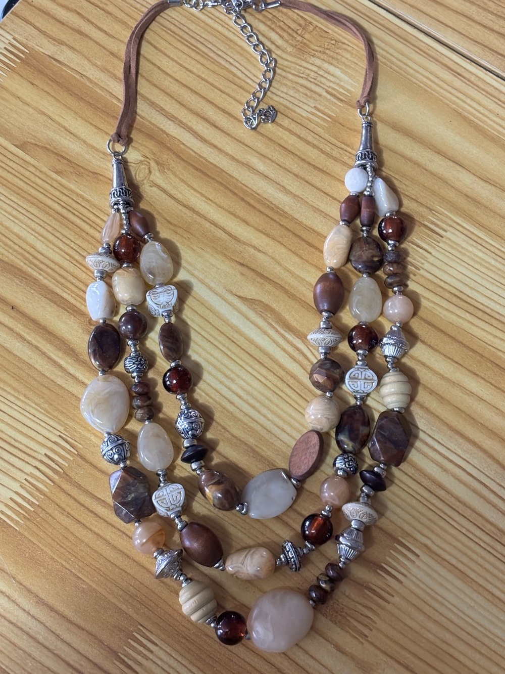 Premier Designs Multi Strand Brown Cream Beaded Statement Necklace
